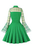 Indlæs billede til gallerivisning Plaid Langærmer Grøn vintage kjole