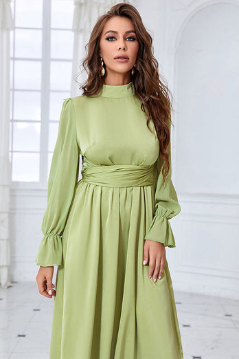 En linje grøn langærmet afslappet kjole