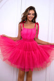 Hot Pink A Line Tulle Sød Homecoming Kjole