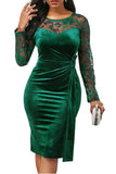 Navy Bodycon Blonde Splejsning Plus Size Velvet Work Dress med lange ærmer