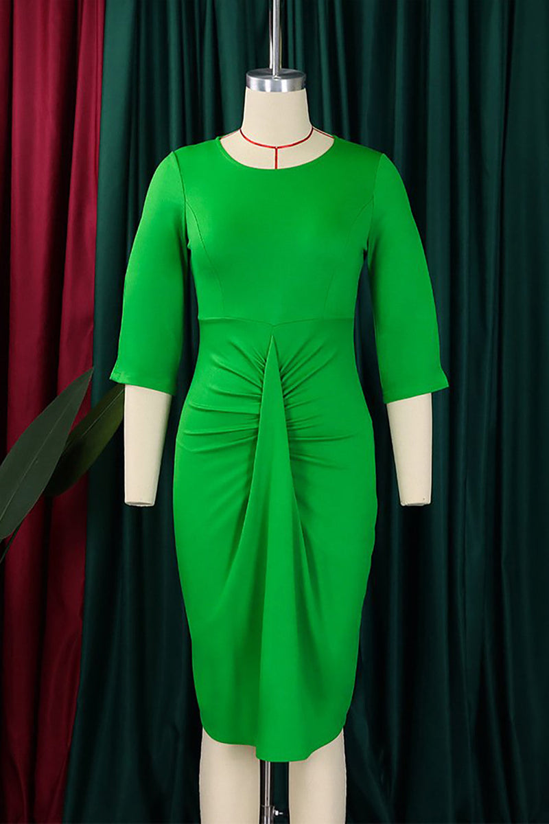 Indlæs billede til gallerivisning Bodycon plisseret kort grøn arbejdskjole med korte ærmer