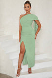 Blå One Shoulder Bodycon Lang Cocktail Kjole