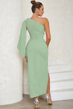 Blå One Shoulder Bodycon Lang Cocktail Kjole