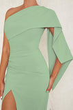 Blå One Shoulder Bodycon Lang Cocktail Kjole