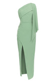 Blå One Shoulder Bodycon Lang Cocktail Kjole