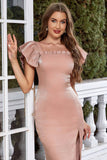 Blush firkantet halshætte ærmer bodycon lang festkjole