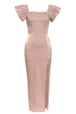 Blush firkantet halshætte ærmer bodycon lang festkjole