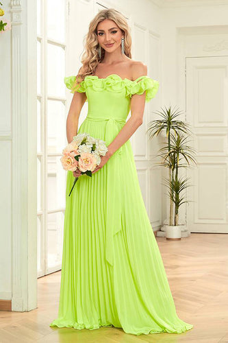 Fra skulderen grøn plisseret A-line formel kjole