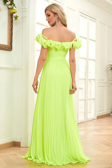 Fra skulderen grøn plisseret A-line formel kjole