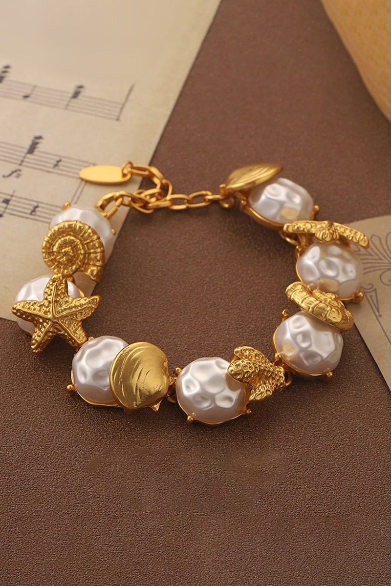 Indlæs billede til gallerivisning Vintage stil Gylden Pearl armbånd
