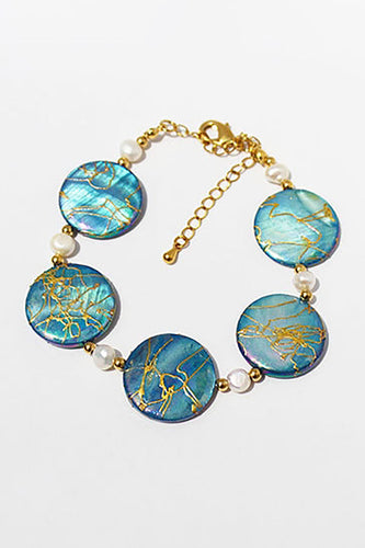Ocean Series blå ferskvandsskal og perler armbånd