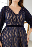 Navy A-Line Plus Size V-hals gallakjole