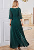 Indlæs billede til gallerivisning A-Line mørkegrøn chiffon kjole med V-hals