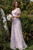 Lilac A line Tulle Prom Kjole med blomsterprint