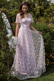 Lilac A line Tulle Prom Kjole med blomsterprint