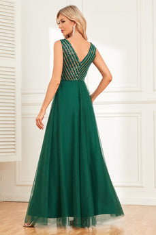 Mørkegrøn A Line formel kjole