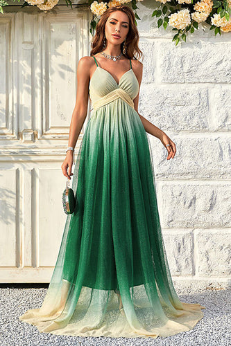 Grøn gradient spaghetti stropper A Line Prom kjole