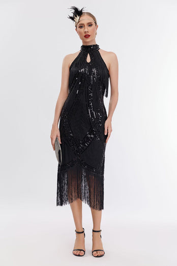 Glitter Halter frynser Gatsby kjole med ærmeløs