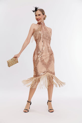 Glitter Halter frynser Gatsby kjole med ærmeløs