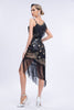 Indlæs billede til gallerivisning Asymmetrisk sort glitter 1920&#39;er kjole med frynser