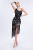 Indlæs billede til gallerivisning Asymmetrisk sort glitter 1920&#39;er kjole med frynser