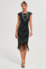 Indlæs billede til gallerivisning Glitrende sort perleberedt frynsede 1920&#39;erne Gatsby kjole