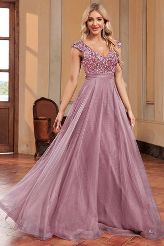 En linje pink tyl glitrende formel kjole med pailletter