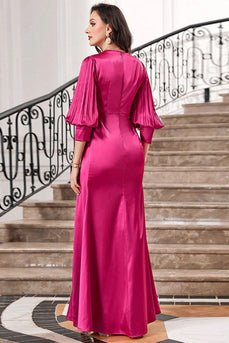 Hot Pink Ruffles formel kjole med halværmer