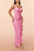 Indlæs billede til gallerivisning Pink blonde flæser festkjole med slids