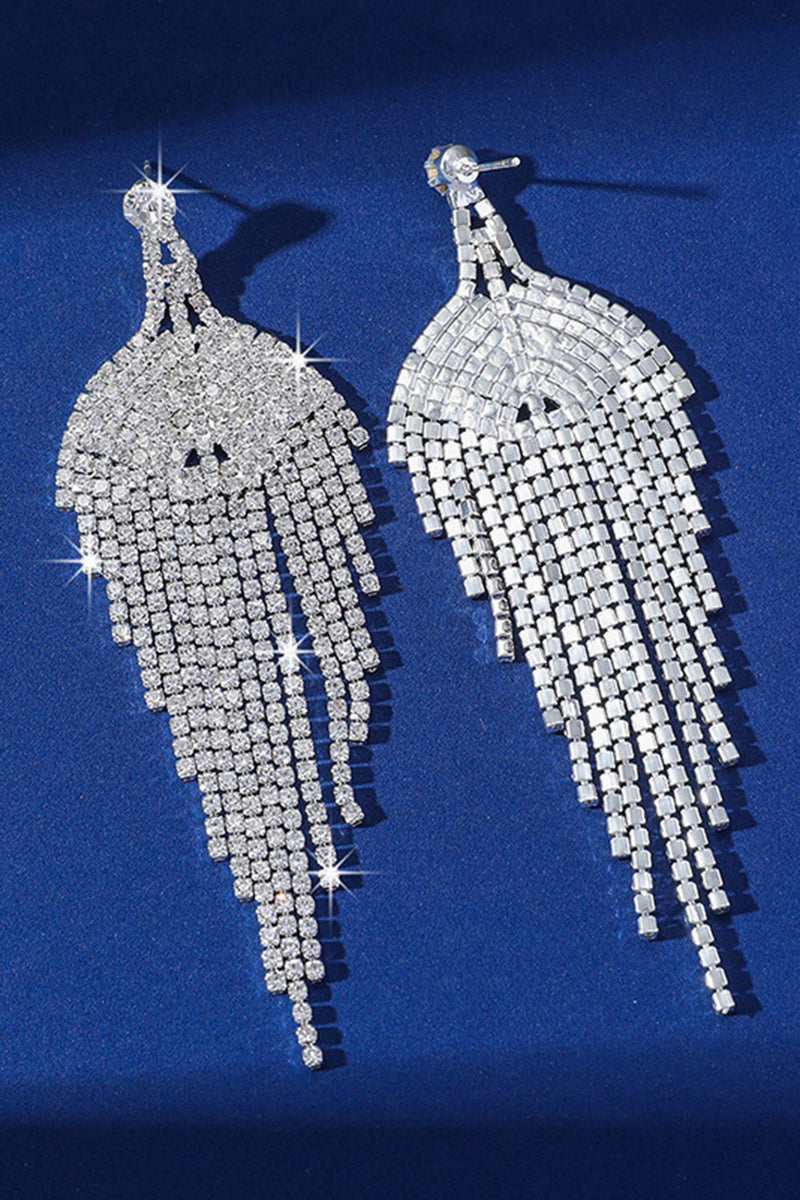 Indlæs billede til gallerivisning Glitter sølv kvast rhinsten dingle øreringe