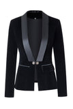 Sort Slim Fit Buttoned Velvet Kvinder Blazer