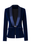 Sort Slim Fit Buttoned Velvet Kvinder Blazer