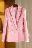 Glitter pink kvinder Blazer med fjer