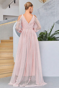 Blush Cold Shoulder Tulle Prom Dress med prikker