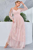 Blush Cold Shoulder Tulle Prom Dress med prikker