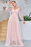 Blush Cold Shoulder Tulle Prom Dress med prikker