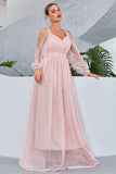 Blush Cold Shoulder Tulle Prom Dress med prikker