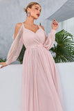 Blush Cold Shoulder Tulle Prom Dress med prikker