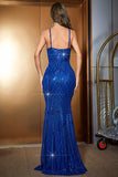 Royal Blue Mermaid Sparkly Prom Dress med slids