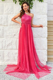 Hot pink One Shoulder Sparkly Prom Kjole