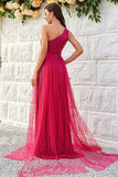 Hot pink One Shoulder Sparkly Prom Kjole