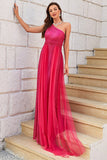 Hot pink One Shoulder Sparkly Prom Kjole