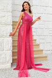 Hot pink One Shoulder Sparkly Prom Kjole