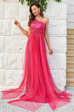 Hot pink One Shoulder Sparkly Prom Kjole