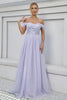 Indlæs billede til gallerivisning Tyl A-Line lilla lang formel kjole