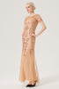 Indlæs billede til gallerivisning Sorte gyldne pailletter Lang kjole fra 1920&#39;erne med korte ærmer