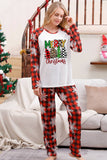 Plaid matchende familiejulepyjamas med snefnug