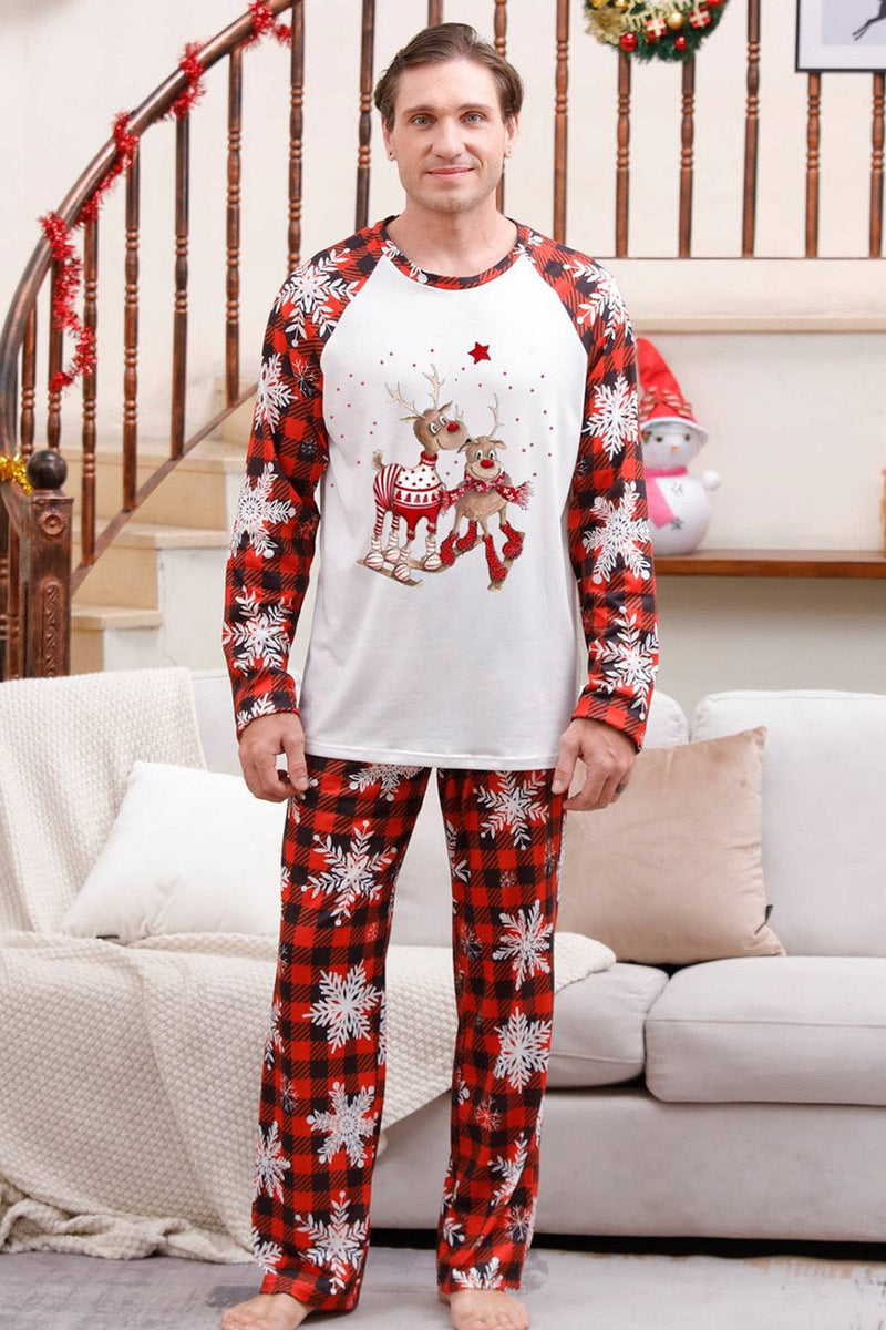 Indlæs billede til gallerivisning Rød Plaid matchende familiejulepyjamas med snefnug