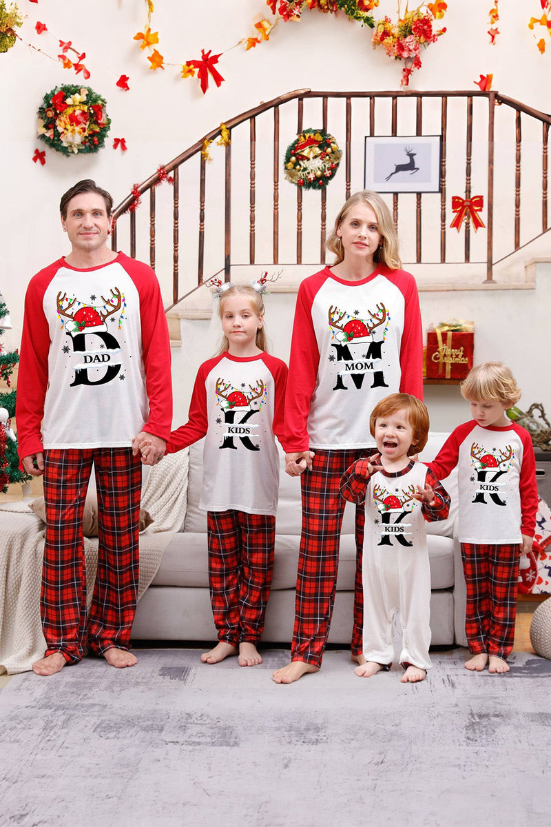 Indlæs billede til gallerivisning Rød Tryk Julefamilie matchende nattøj pyjamas sæt med plaid