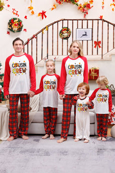 Rød Tryk Julefamilie matchende nattøj pyjamas sæt med plaid